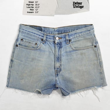 Vintage Levi's 505 Jean Shorts W34 Tag, 33 Waist, 1990s Made in USA, 100% Cotton Denim, Zipper Fly Cut-offs 