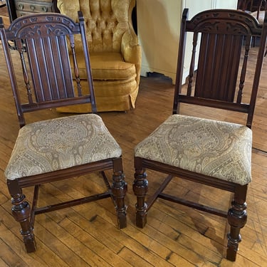 Dark Wood Ornate Carved Chair w Paisley Pattern