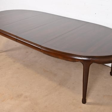 Henredon Hollywood Regency Chinoiserie Walnut Extension Dining Table, Newly Refinished