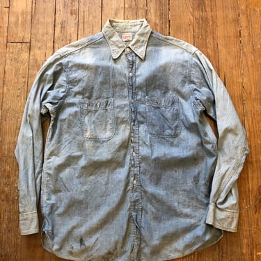 1940s Penney’s Ox-Hide Chambray Shirt Medium Large 