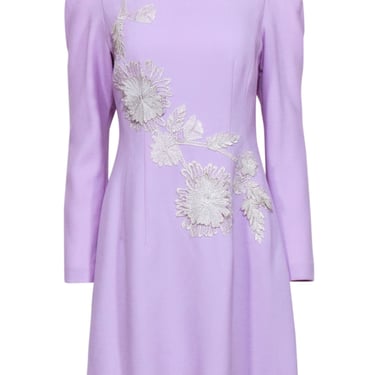 Lela Rose - Lavendar Wool Blend Sheath Dress w/ Silver Floral Applique Sz 6