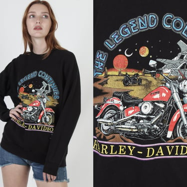 1980's Harley Davidson Sweatshirt / 80s The Legend Continues Motorcycle Jumper / Mens Womens Black 50 50 Blend 