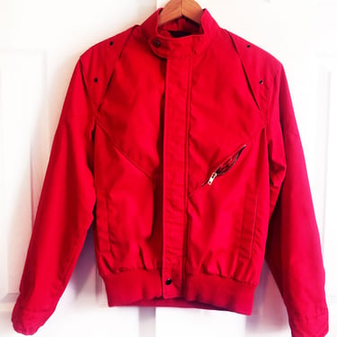 Vintage Red 1970s New Wave Harrington Jacket by HIGHGEAR 1980s Jackson style UNISEX Punk Bomber 