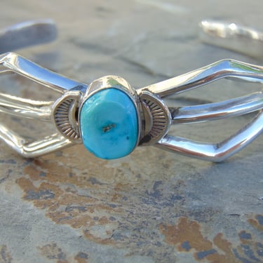 Vintage Southwestern Sterling Silver and Turquoise Stone Cuff Bracelet - 22 Grams 