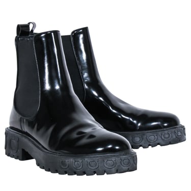 Ferragamo - Black Leather Block Heel Booties Sz 9.5