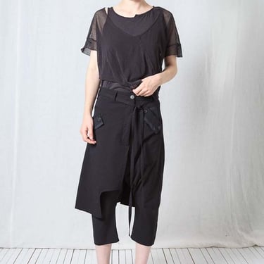 Cropped Drop Seat Tapered Leg Skirt Trousers