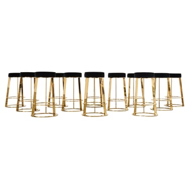 Set of Twelve Gilt Metal and Velvet Round Barstools