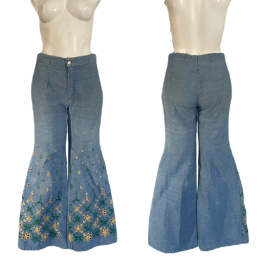 1960’s Embroidered Bell Bottom Jeans Size 27" Waist