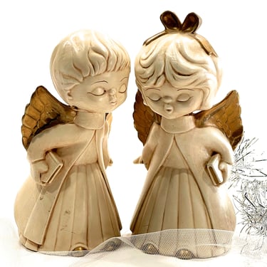 VINTAGE: 2pcs - 8" Kissing Angel Figurines - Holiday Decor - Christmas - SKU 24-C-00013802 