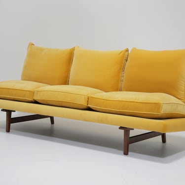 Mid Century Danish Walnut and Cotton Velvet Sofa by Jens Risom, 1960s.