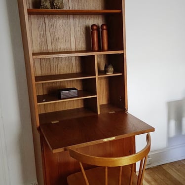 Apartment Size Mini Secretaire Desk, Credenza combo Bookcase Danish Design Vintage Midcentury 
