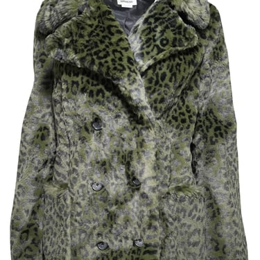 Zadig &amp; Voltaire - Green &amp; Black Leopard Print Fuzzy Coat Sz L
