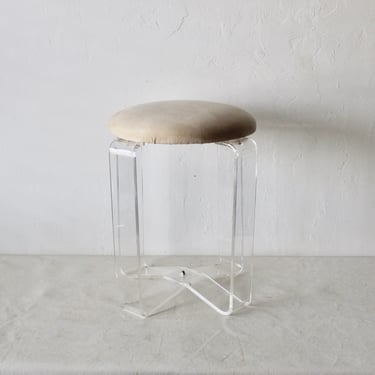 Karmel Plastics Lucite Faux Suede Padded Vanity Stool Vintage Mid Century 