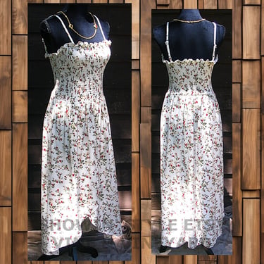 Women's Vintage Retro Western Cowgirl Dress, Rodeo Queen Summer Dress, Spaghetti Strap Floral Print, Tag Size Medium  (see meas. below) 