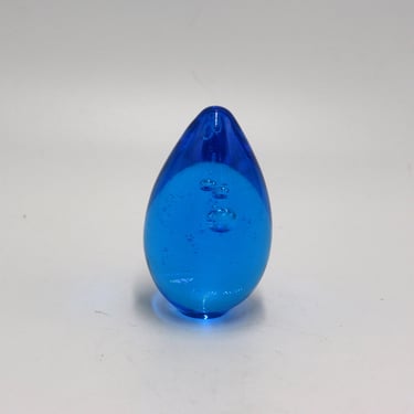 vintage blue bubble glass paperweight 
