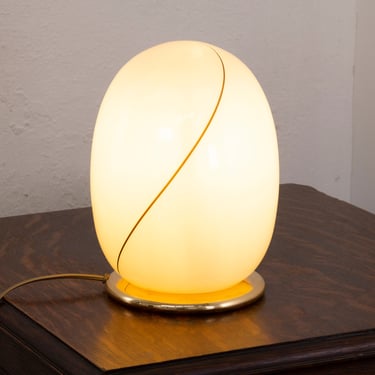 Italian Glass Egg Lamp in Creamy Murano Glass with Filigree and Brass Base 