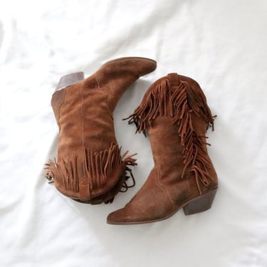 whiskey suede fringe boots - 8 