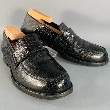 MAISON MARGIELA Size 10 Black Croc Embossed Leather Loafer Flats