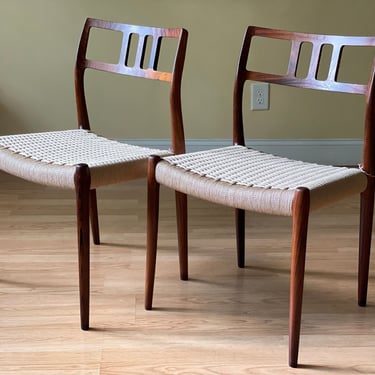 TWO Møller Model 79 Side Chairs, Designed by Niels Otto Møller, by J.L. Møllers Møbelfabrik, rosewood and Danish paper cord 