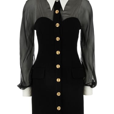 Versace Woman Black Crepe And Chiffon Blazer Dress