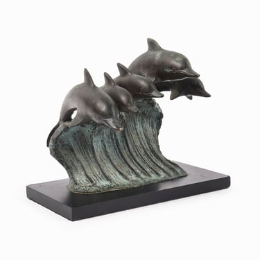 Vintage Brass Statue Five Dolphins Bronze Finish 