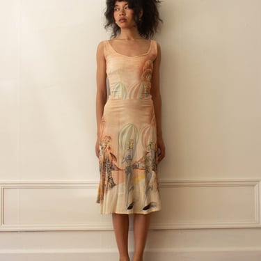 1970s Does 1940s Reminiscence Novelty Print Sun Dress 