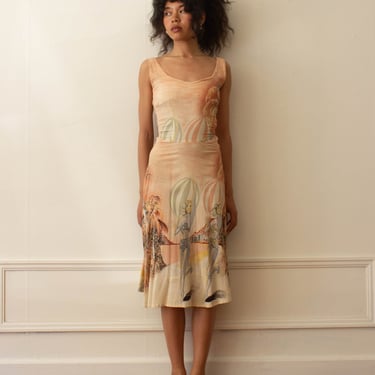 1970s Does 1940s Reminiscence Novelty Print Sun Dress 