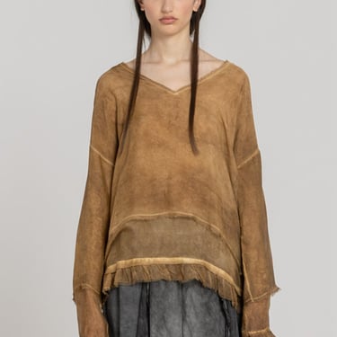 Semi-Sheer Raw Edged Top in HONEY or CINNAMON