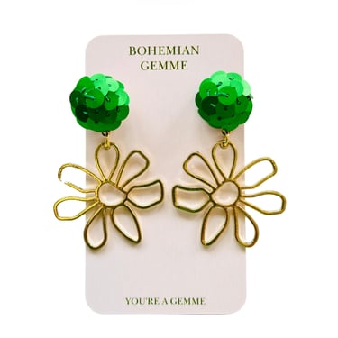 Sample Sale Sequins Flower Earrings-Green