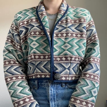 Vintage 80s Womens New Identity Southwestern Cropped Boho Blazer Jacket Sz M 