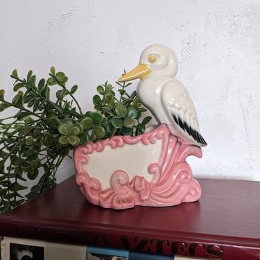 Cute Vintage Japanese Ceramic Stork Baby Planter Bowl 