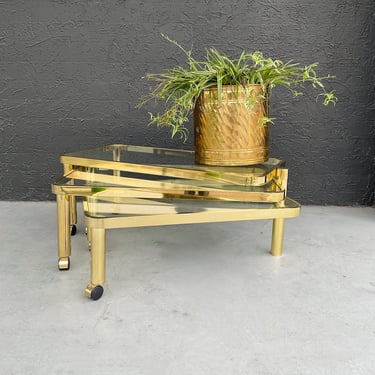 1983 Design Institute Brass & Glass Articulating Table