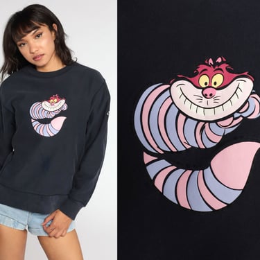Cheshire Cat Sweatshirt Walt Disney Store Shirt 90s Alice in Wonderland Shirt Graphic Shirt Cartoon 1990s Vintage Kawaii Black Medium 