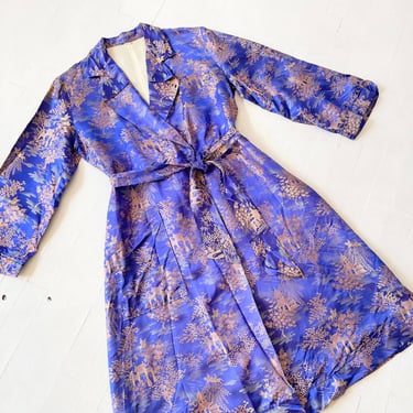 Vintage Blue Silk Chinoiserie Robe 