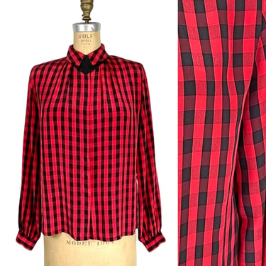 1980s red and black check blouse - size small - medium 