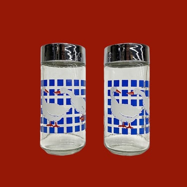 Vintage Salt and Pepper Shakers Retro 1980s Contemporary + Ducks + Blue Checks + Carlton Glass + Set of 2 + Spice Storage + Original Box + 