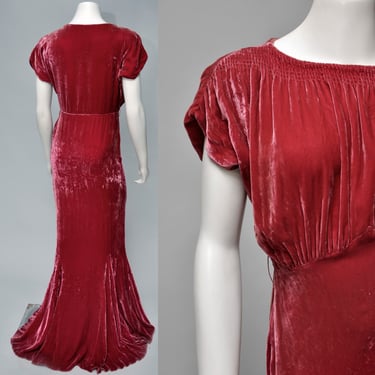 1930s deep pink bias cut dress with train M 