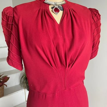 1940s Cranberry Rayon Crepe Cocktail or Party Dress 38 Bust 