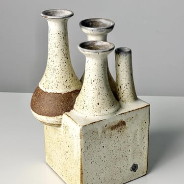 Vintage Mid Century Modern Studio Pottery Ceramic Multi Spout Stoneware Ikebana Weed Pot Vase 1970s 
