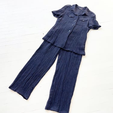 Vintage MaxMara Navy Pinstriped Linen Suit 