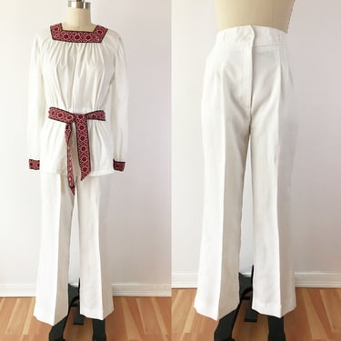 SIZE M /8 Light Academia Vintage Tapered Leg White Trousers - Dark Academia Trouser Pants - White Cream Pleated Front Career Academic 