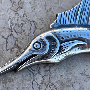 Vintage Sterling Silver Large Sailfish / Marlin Brooch / Pin 