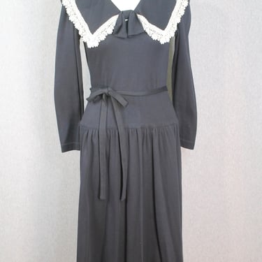 1980s Black Sailor Dress - Sailor Collar - Cottagecore Dress - Laura Ashley - Size 4 