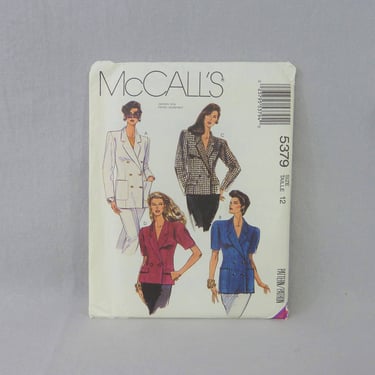 1991 McCall's Pattern 5379 - Misses' Lined or Unlined Jacket - Size 12 Uncut - Vintage 1990s Sewing Pattern - 34-26-36 