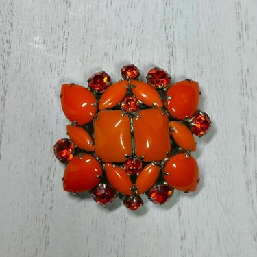 Vintage Bright Orange Lucite Brooch 