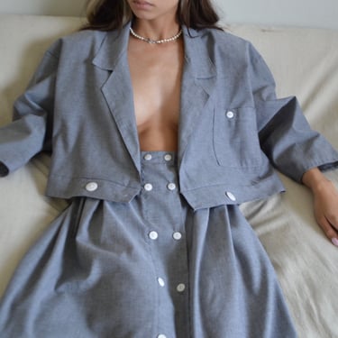 woven grey cropped skirt set / 28w 