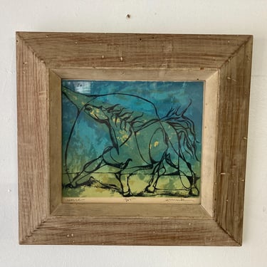 Vintage Mid Century Signed & Numbered H.Mark Framed Horse Lithograph 