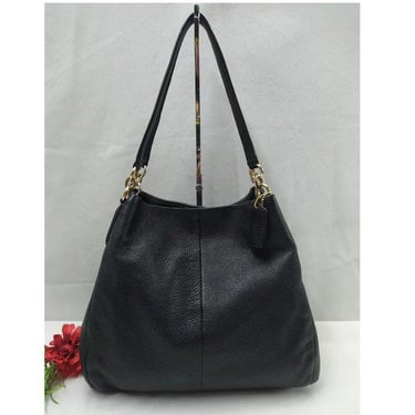 Vintage COACH Madison Phoebe Tumbled Black Leather 3 Section Shoulder Bag 