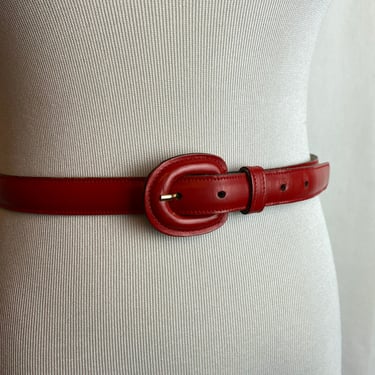 Vintage 90’s red leather belt~ great quality thin/ skinny dress belt~ Nordstrom’s Calderon 1990s boho trendy quality women’s size Medium 27+ 