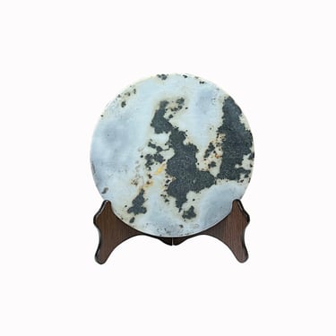 Chinese Natural Dream Stone Round White Fengshui Plaque Display ws2255E 